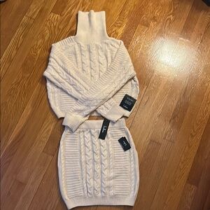 Lulu's Cream Cable Knit Turtleneck Sweater Set